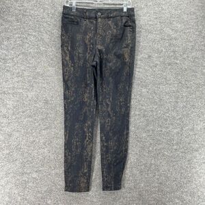 Express Jeans Women 6 Black Animal Print Denim Dark Wash Skinny High Rise Casual